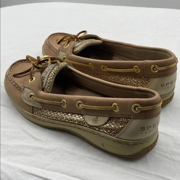 Sperry Angelfish Topsiders Glittery Gold and Tan Boat Loafers. 6.5M. - Picture 7 of 11